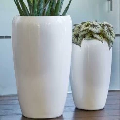 2er Set Pflanzvasen Aus Polystone - Weiß Glänzend - Rund - Mantana