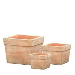 3er Set Pflanzkübel Aus Terrakotta - Eckig - Maidie
