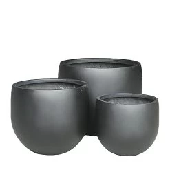 3er Set Pflanzkübel - Polystone - Rund - Schwarz - Adika