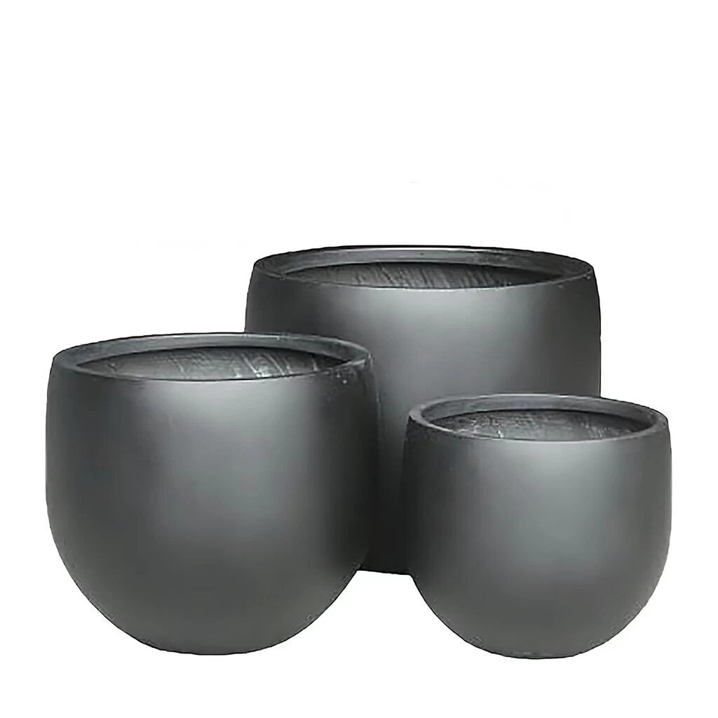 3er Set Pflanzkübel - Polystone - Rund - Schwarz - Adika 1 3er Set Pflanzkübel - Polystone - Rund - Schwarz - Adika