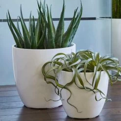 3er Set Pflanzkübel - Polystone - Weiß Hochglänzend - Lilani