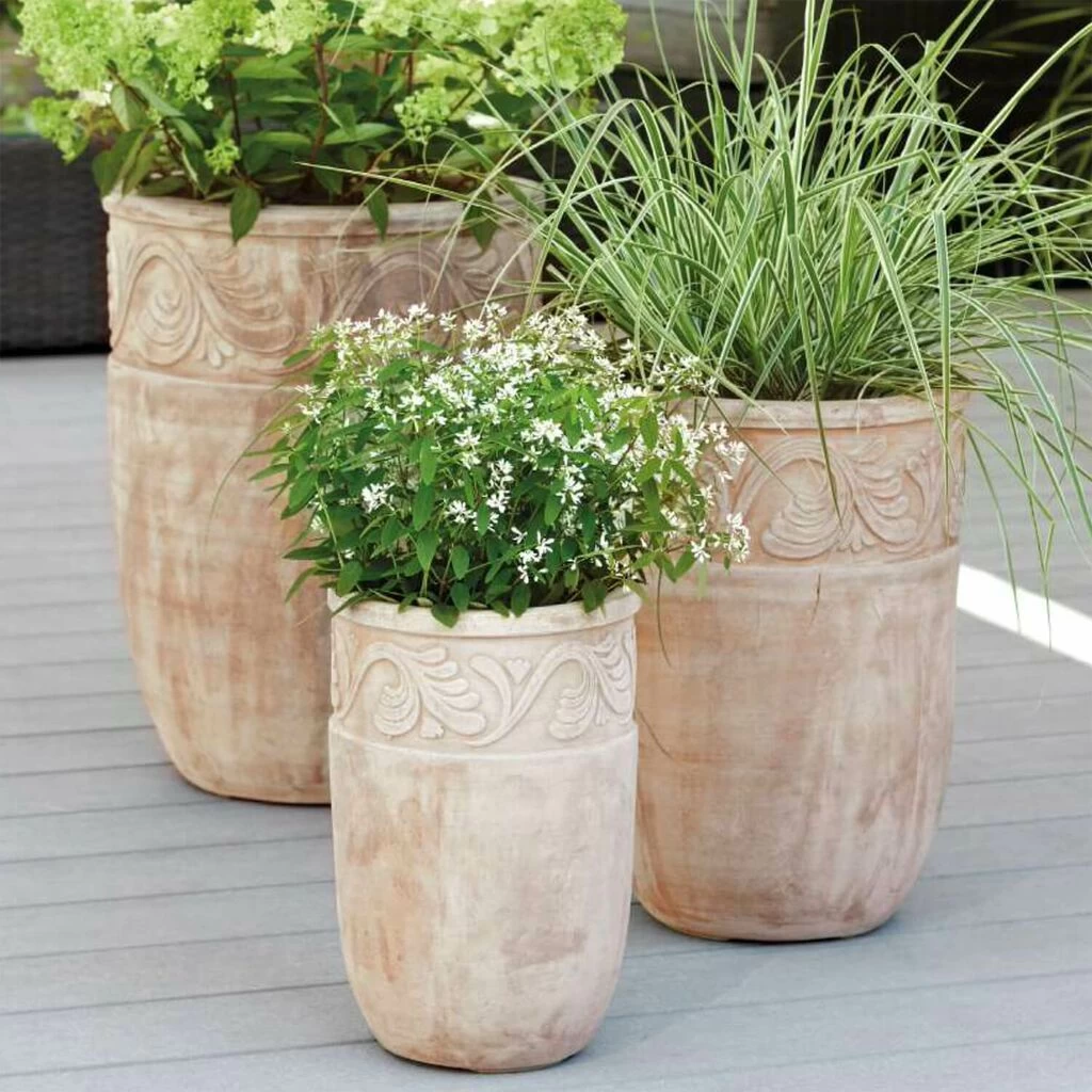 3er Set Pflanzvasen - Rund - Terrakotta - Florales Muster - Safi 1 3er Set Pflanzvasen - Rund - Terrakotta - Florales Muster - Safi