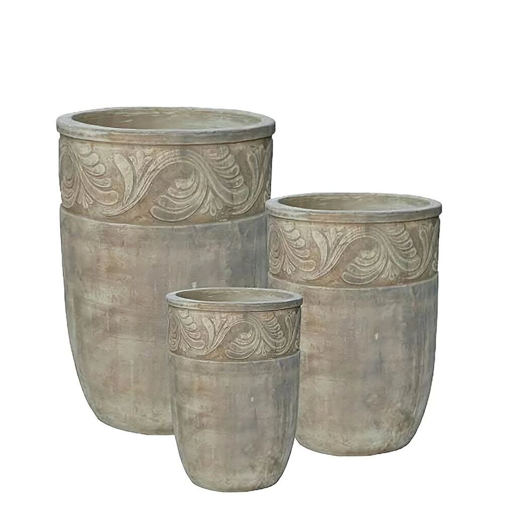 3er Set Pflanzvasen - Rund - Terrakotta - Florales Muster - Safi 2 3er Set Pflanzvasen - Rund - Terrakotta - Florales Muster - Safi – Bild 2