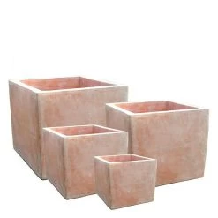 4er Set Pflanzkübel - Terrakotta - Eckig - Apinder