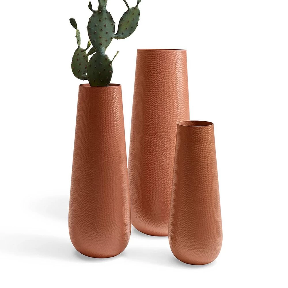 Aluminium Outdoor Vasen In Terrakotta Im 3er-Set - Louis Set Orange 1 Aluminium Outdoor Vasen In Terrakotta Im 3er-Set - Louis Set Orange