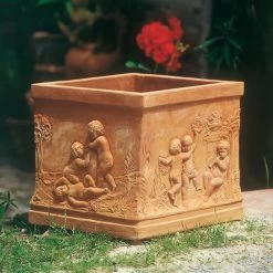 Antiker Terrakotta Pflanzkübel Mit Putten - Ubertini