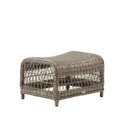 Antikgrauer Fuß Hocker Mit Geflochtener Kunstfaser - Fußbank Anike