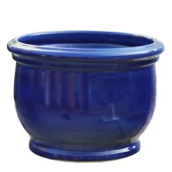 Blauer Garten Übertopf Aus Steinzeug - Winterfest - Rund - Peitho Azur