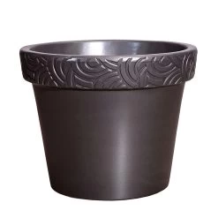 Blumenkübel Für Draußen Aus Steinzeug - Mit Verzierung - Anthrazit - Rund - Inka Nubes Niger