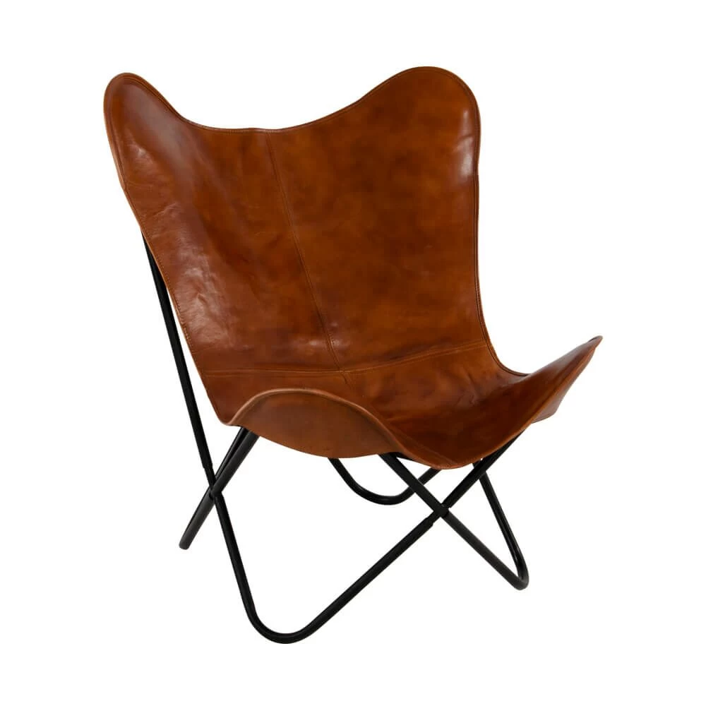 Brauner Gartenstuhl Mit Ziegenleder - Schmetterlingstuhl Mon 1 Brauner Gartenstuhl Mit Ziegenleder - Schmetterlingstuhl Mon