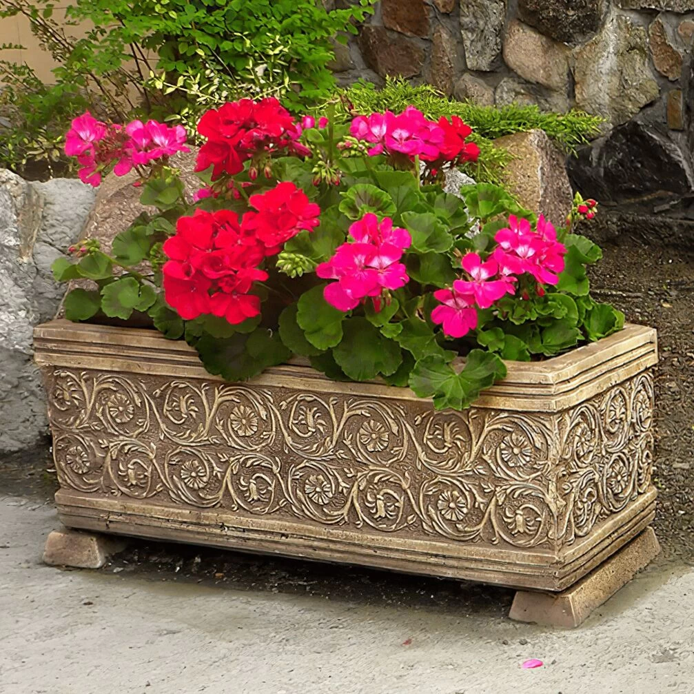 Dekorativer Steinguss Pflanztrog Mit Floraler Verzierung - Evando 1 Dekorativer Steinguss Pflanztrog Mit Floraler Verzierung - Evando