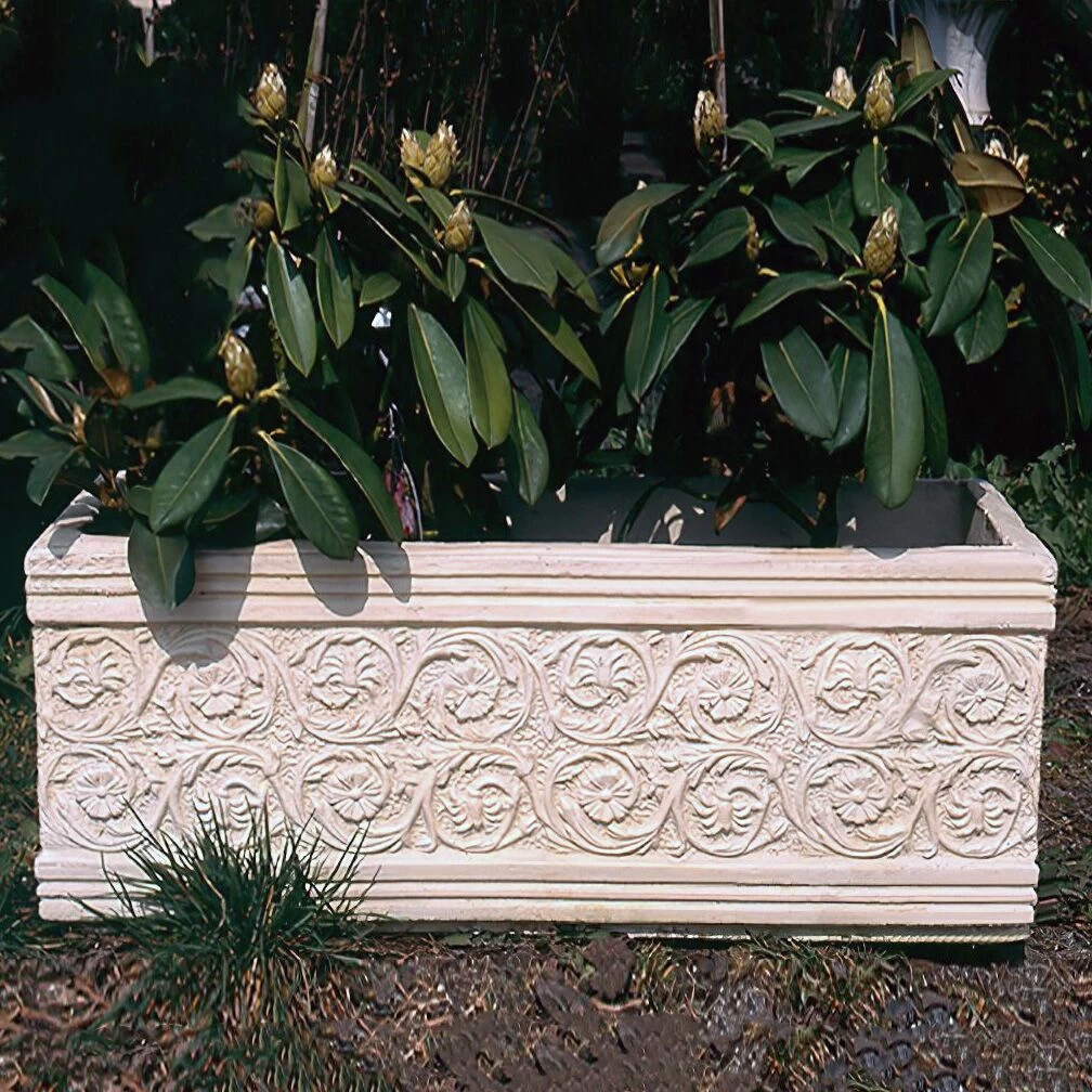 Dekorativer Steinguss Pflanztrog Mit Floraler Verzierung - Evando 2 Dekorativer Steinguss Pflanztrog Mit Floraler Verzierung - Evando – Bild 2