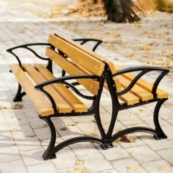 Doppelte Gartenbank Mit Armlehne Aus Holz Und Gusseisen - Eirik