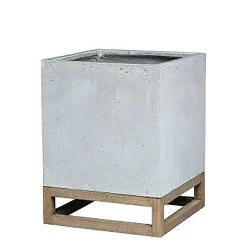 Eckiger Pflanzkübel Aus Fi-Beton Mit Holzfuß - Leicht - Allerna