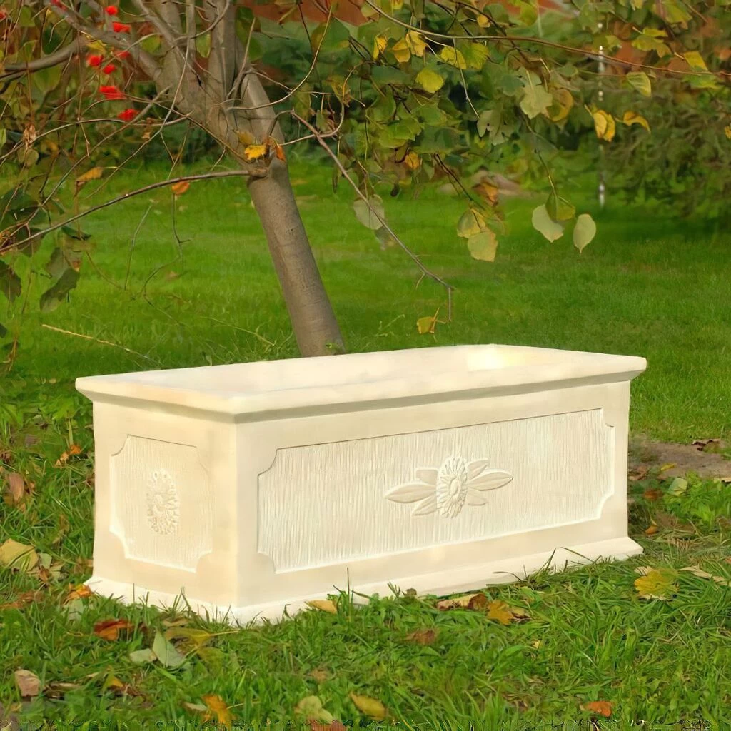 Eckiger Pflanztrog Aus Steinguss - Florales Design - Diotima 1 Eckiger Pflanztrog Aus Steinguss - Florales Design - Diotima