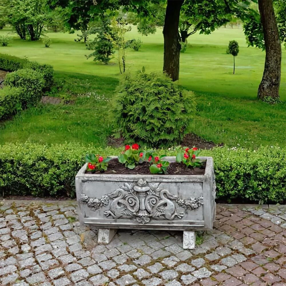 Eckiger Pflanztrog Aus Steinguss Mit Floralem Muster Und Schwänen - Fotia 2 Eckiger Pflanztrog Aus Steinguss Mit Floralem Muster Und Schwänen - Fotia – Bild 2