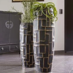 Edle XXL Vase Mit Einsatz Aus Polystone - Schwarz&Gold - Ayana