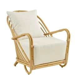 Extravaganter Lounge Sessel Aus Alu Rattan Mit Armlehnen In Hellbraun - Loungesessel Blenda