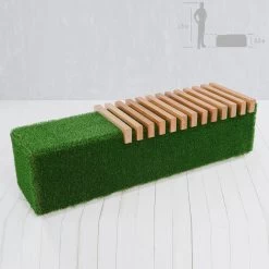 Formschnitt Gartenbank - Holz, GFK & Kunstrasen - Grün - Fenix