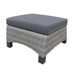 Grauer Polyrattan Gartenhocker Mit Alugestell Und Sitzkissen - Hocker Thula