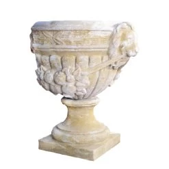 Großes Steinguss Pflanzgefäß In Kelchform Mit Dekor Für Den Garten - Kabin