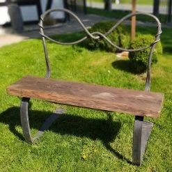 Handgeschmiedete Gartenbank Für 2 Personen Mit Holz - Panca Di Coppia