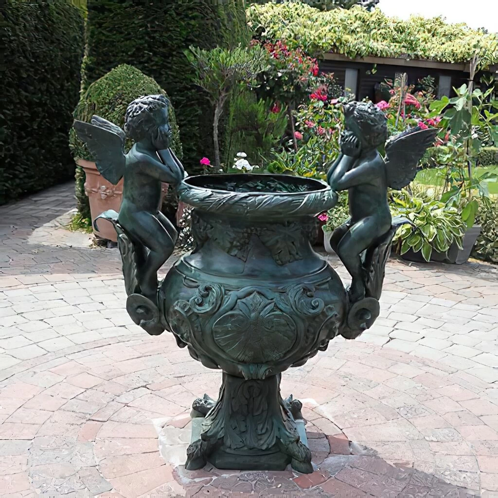 Hochwertiges Bronze Pflanzgefäß Mit Engeln 1 Hochwertiges Bronze Pflanzgefäß Mit Engeln