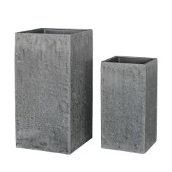 Hohe Eckige Pflanztöpfe Aus Kunststoff In Steinoptik 2er Set - Palmanova