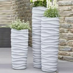 Hohes Garten Pflanzgefäß In Zement Optik - Polystone - Mombaldone