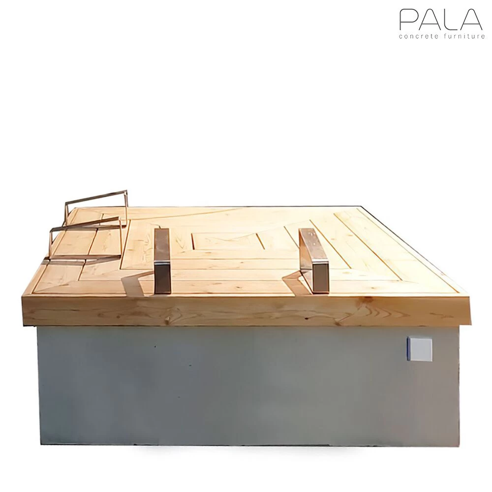 Komfortable Sitzinsel Aus Beton Und Lärche Für Die Innenstadt - Amanda 1 Komfortable Sitzinsel Aus Beton Und Lärche Für Die Innenstadt - Amanda