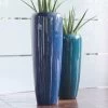 Moderne Pflanzvase Für Draußen - Blau Glänzend - Polystone - Montecasaro