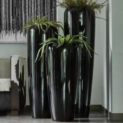 Moderne Pflanzvase Für Draußen - Schwarz Glänzend - Polystone - Sarnano