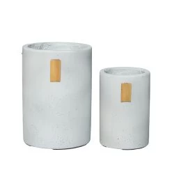 Moderne Runde Pflanztöpfe Aus Fi-Beton Mit Holzdeko - 2er Set - Itora