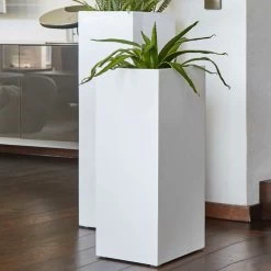 Outdoor Pflanzvase Eckig - Polystone Hochglänzend Weiß - Corciano