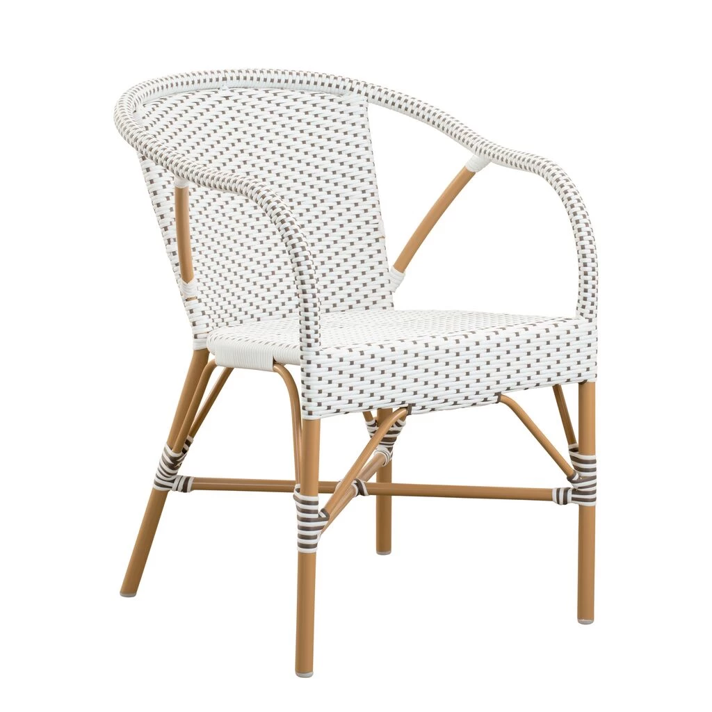 Outdoor Stapelstuhl Mit Armlehnen In Weiß Und Hellbraun - Gartensessel Mette 1 Outdoor Stapelstuhl Mit Armlehnen In Weiß Und Hellbraun - Gartensessel Mette