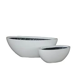 Ovales Pflanzgefäß - 2er Set - Polystone Weiß Glänzend - Montone