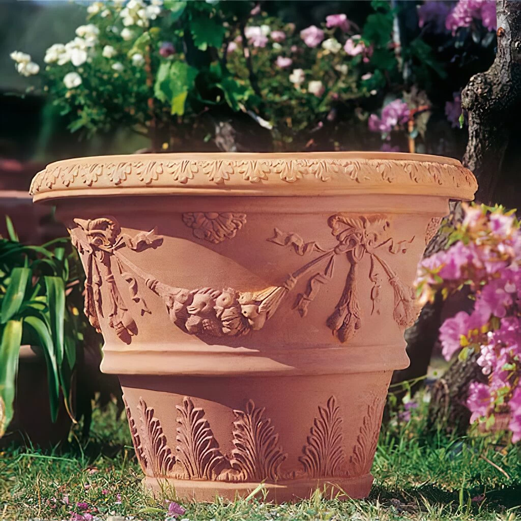 Pflanztopf Mit Floralem Muster Aus Terrakotta - Dante 1 Pflanztopf Mit Floralem Muster Aus Terrakotta - Dante