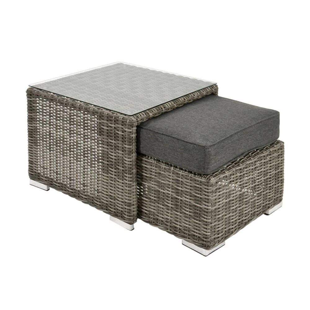 Praktisches Hocker-Tisch Set In Rattanoptik - Lounge-Set Pari 1 Praktisches Hocker-Tisch Set In Rattanoptik - Lounge-Set Pari