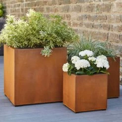 Rost Metall Pflanzgefäße 3er Set - Eckig Mit Einsatz - Hilo