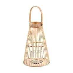 Runde Standlaterne Mit Glaseinsatz Aus Holzstreben - Lethoma