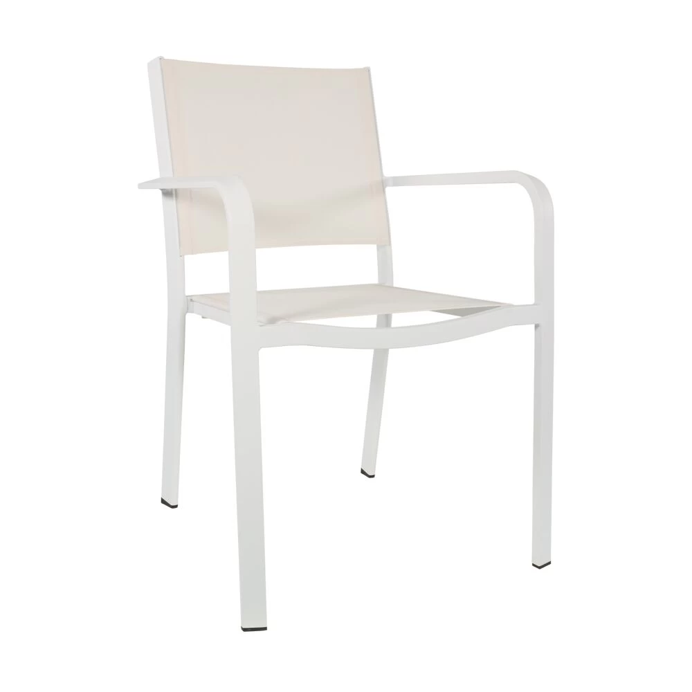 Weißer Aluminium Garten Stapelstuhl Mit Textylen-Sitzfläche - Kruno 1 Weißer Aluminium Garten Stapelstuhl Mit Textylen-Sitzfläche - Kruno
