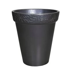 Winterfester Garten Pflanztopf Aus Steinzug - Mit Floraler Verzierung - Anthrazit - Olea Folium Niger