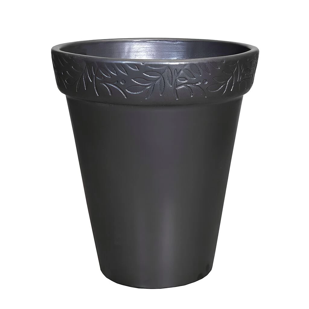 Winterfester Garten Pflanztopf Aus Steinzug - Mit Floraler Verzierung - Anthrazit - Olea Folium Niger 1 Winterfester Garten Pflanztopf Aus Steinzug - Mit Floraler Verzierung - Anthrazit - Olea Folium Niger
