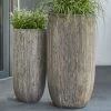 XXL 2er Set Vasen Aus Polystone - Rund - Grau Mit Holzstruktur-Optik - Zuri