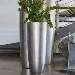 XXL Indoor Pflanzgefäß - Polystone - Silber - Mit Einsatz - Alemee