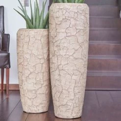 XXL Indoor Pflanzvase Mit Einsatz Aus Polystone - Braun - Rund - Broken-Optik - Rafiki