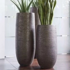 XXL Pflanzvase Für Drinnen - Mit Einsatz - Polystone - Grau - Rund - Saare